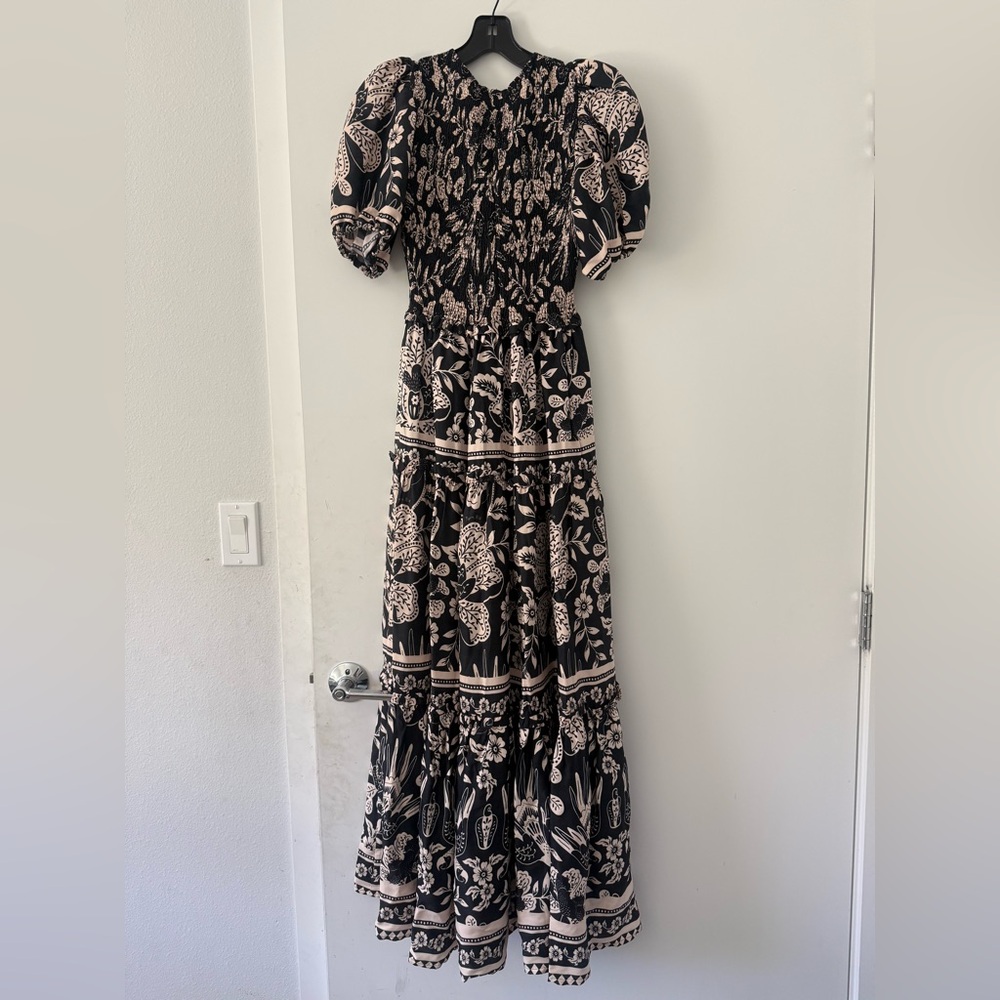 Farm Rio Graphic Tiered Puff Sleeves Maxi Dress Size XS - Picture 3 of 5